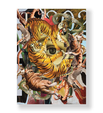 Wild Gaze surreal tiger wall art canvas print with snakes and birds for Indian home decor.